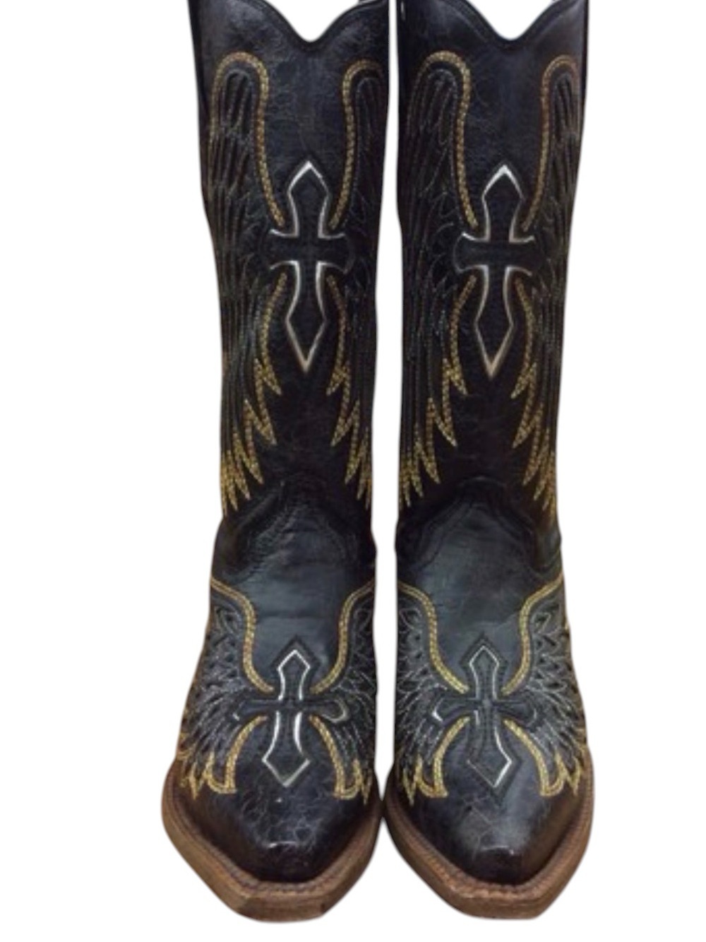 CORRAL VINTAGE WING CROSS LEATHER INLAY BLACK LEATHER OVERLAY WESTERN BOOTS 8.5